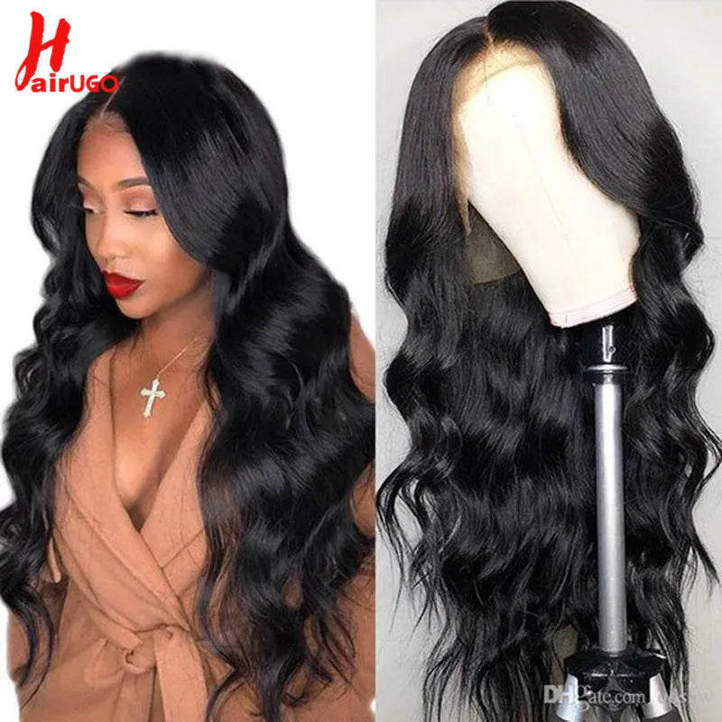 HairUGo 4# Brown Body Wave Lace Closure Human Hair Wigs T Lace Part Wigs Peruvian Hair Chocolate 4x4 Lace Closure Wigs For Women