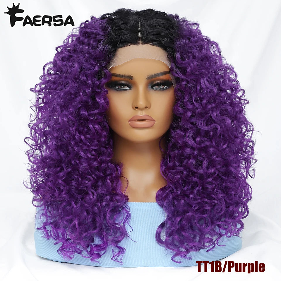 16" Kinky Curly Synthetic Lace Front Wig Black Blonde Wigs For Women Female Ginger Purple Heat Resistant Natural Hair
