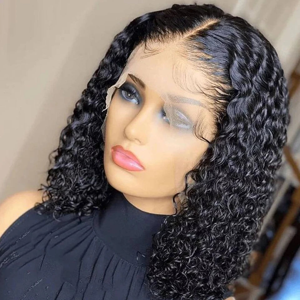 Sleek 13*6*1 T Part Deep Wave Bob Wigs Pre Plucked Transparent Lace Front Wig Peruvian Deep Curly Bob Wig Lace Front Human Hair