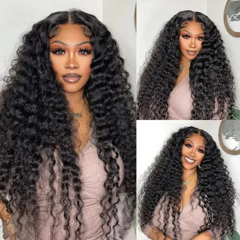 Deep Wave Transparent 13x4 Lace Frontal Wig Malaysian Curly Glueless Lace Front Human Hair Wigs For Women Virgin Wigs Human Hair
