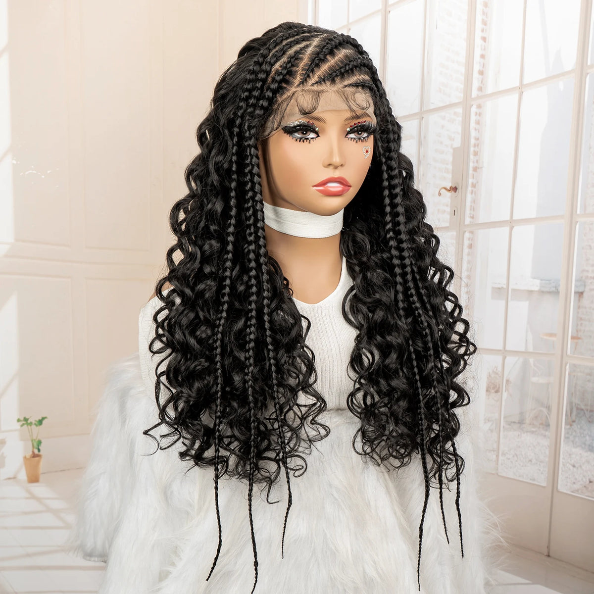 26 Inches Synthetic Cornrow Braided Wig 13x6 Lace Frontal Curly Braiding Wig African Braids Hair Wigs for Black Women