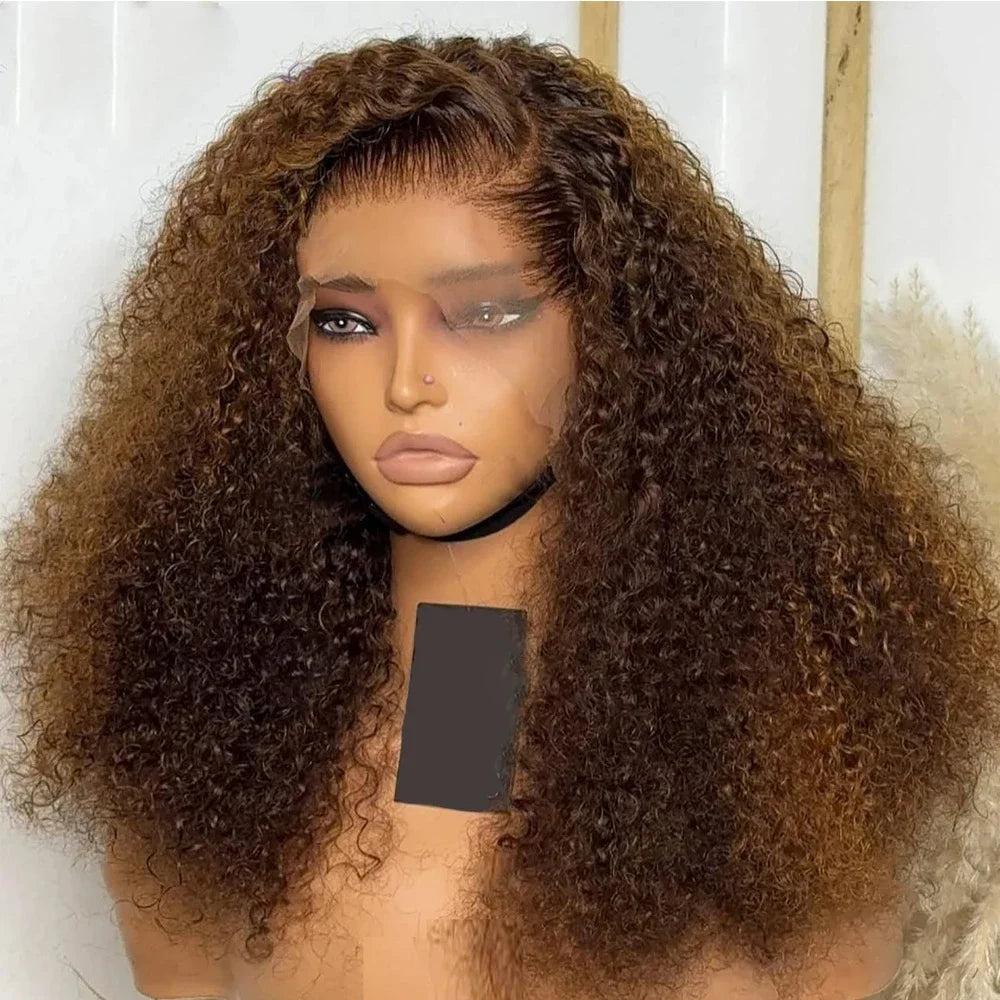 26inch 180density Soft Kinky Curly Wig Brown Lace Front Wig For Women Baby Hair Synthetic Wigs Heat Temperature Glueless