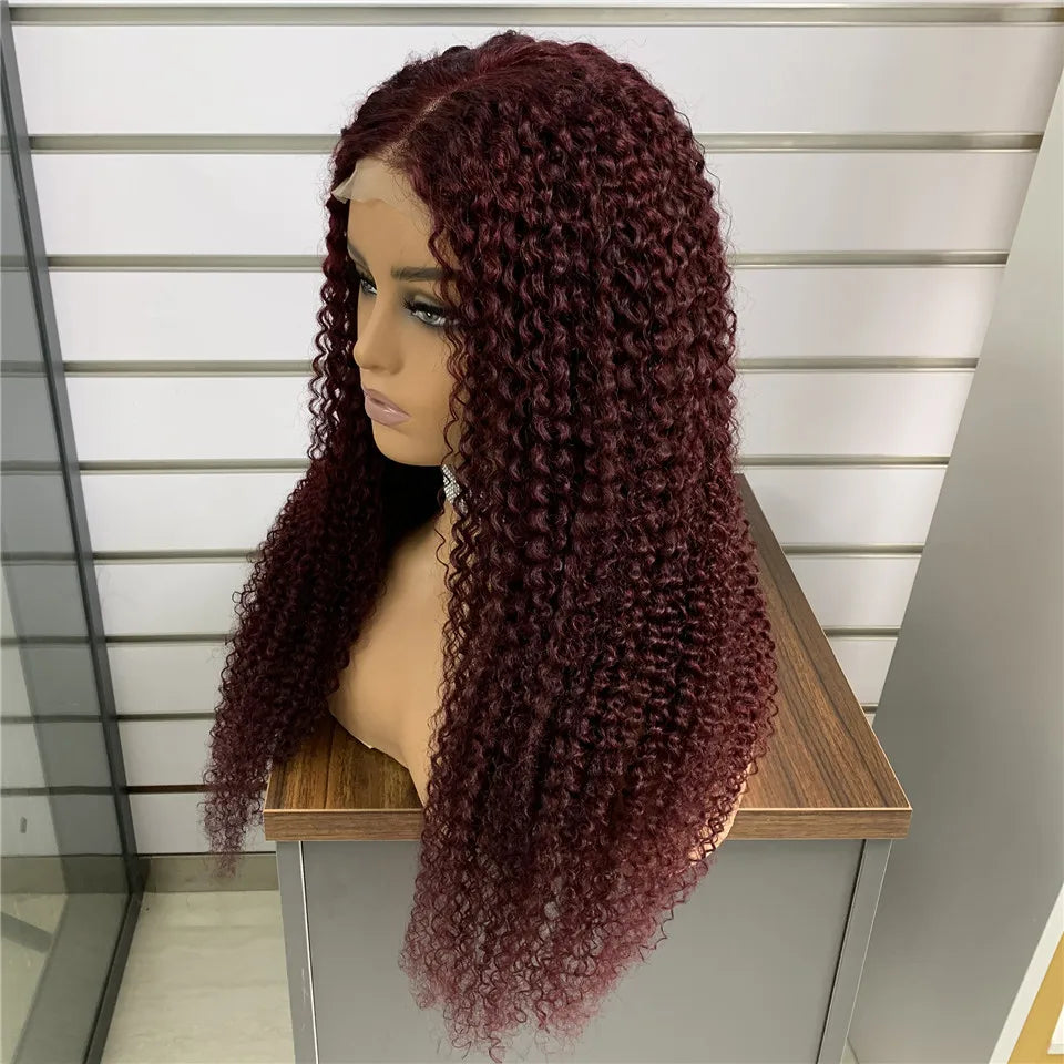 #30 Kinky Curly Wigs Brown 4x4 Lace Closure Wig T Lace Front Human Hair Wigs With Baby Hair Remy Preplucked HairUGo 180% Density