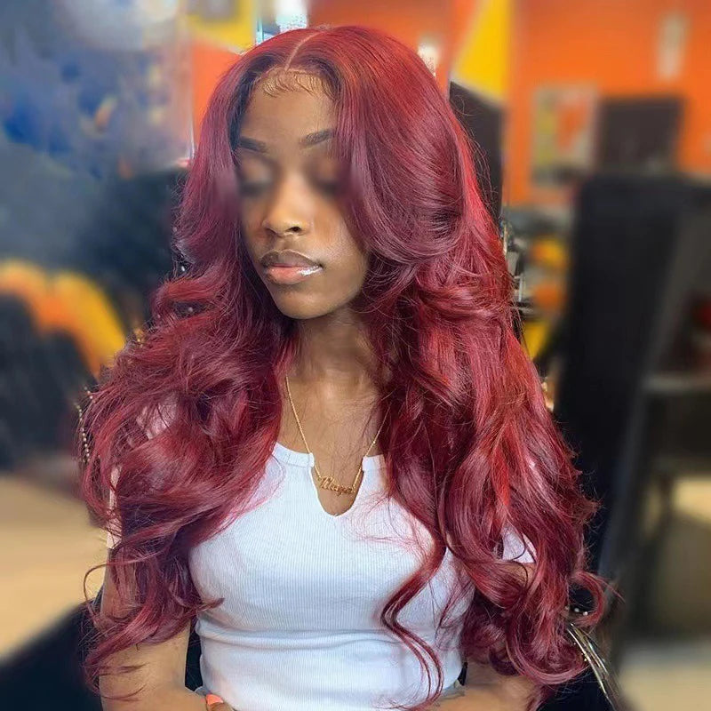 European Style Wine Red Big Wave Curly Hair Women's Full Wig High-temperature Silk Daily Wear Festival Party Supplies Long Wigs