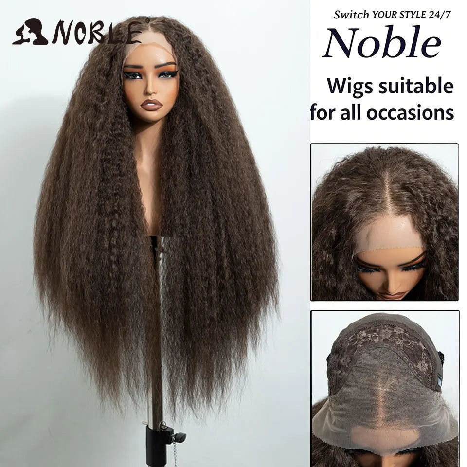 Noble 32 Inch Kinky Curly Lace Front Wig Natural Ombre Honey Brown 13x4 Lace Front Wig Synthetic Wigs For Black Women Daily Wig