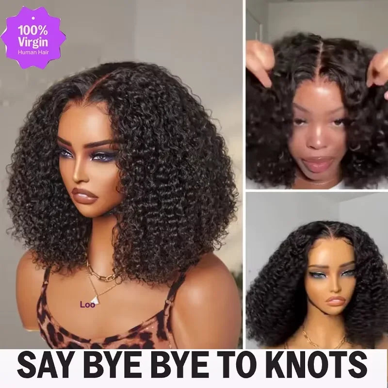 4C Human Hair Deep Wave Short Bob Wig 10-16 Inch Deep Water Wave Lace Front Bob Wigs 100% Human Hair 13x5x1 Middle Part Bob Wigs