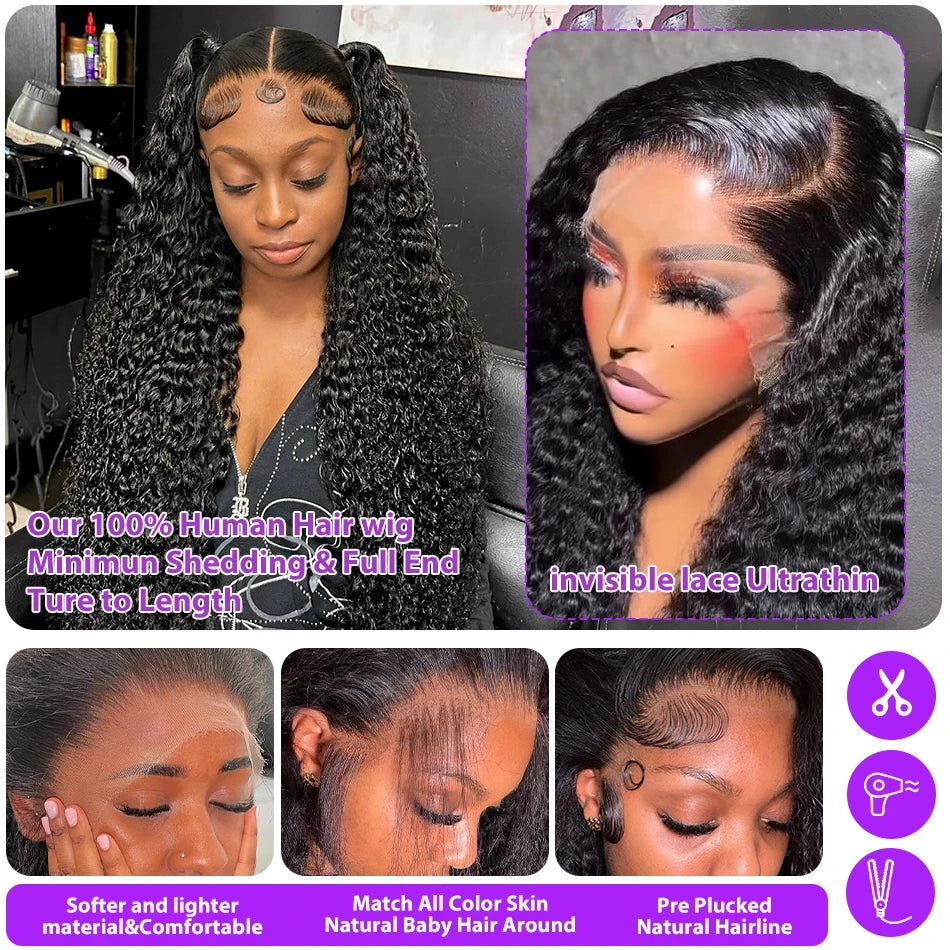 Deep Wave Human Hair Wigs 13X6 Hd Lace Frontal Wig Water Wave Lace Front Wigs Curly Brazilian Wigs 250 Density 40 Inch For Wome
