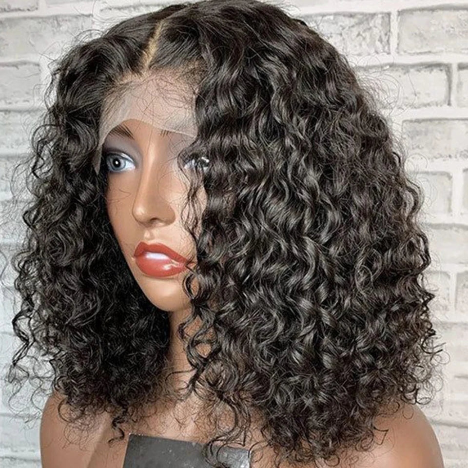 Sleek 13*6*1 T Part Deep Wave Bob Wigs Pre Plucked Transparent Lace Front Wig Peruvian Deep Curly Bob Wig Lace Front Human Hair