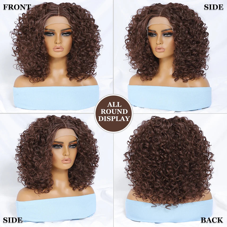 16" Kinky Curly Synthetic Lace Front Wig Black Blonde Wigs For Women Female Ginger Purple Heat Resistant Natural Hair