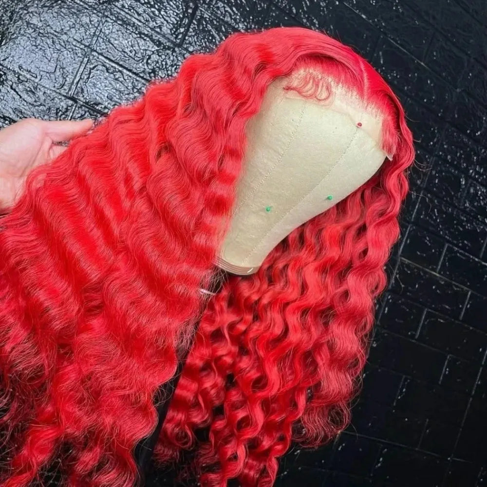 30 Inch Hot Red Wigs 13X4 Hd Lace Frontal Curly Wigs Red Color Deep Curly Wave Glueless Wigs For Women Cosplay Party Wigs