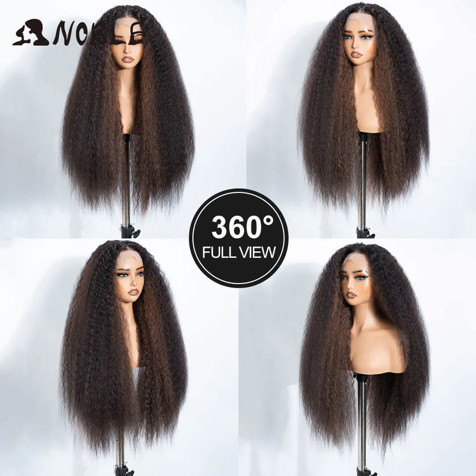 Noble 32 Inch Kinky Curly Lace Front Wig Natural Ombre Honey Brown 13x4 Lace Front Wig Synthetic Wigs For Black Women Daily Wig