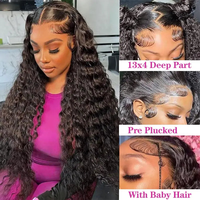 Deep Wave Transparent 13x4 Lace Frontal Wig Malaysian Curly Glueless Lace Front Human Hair Wigs For Women Virgin Wigs Human Hair