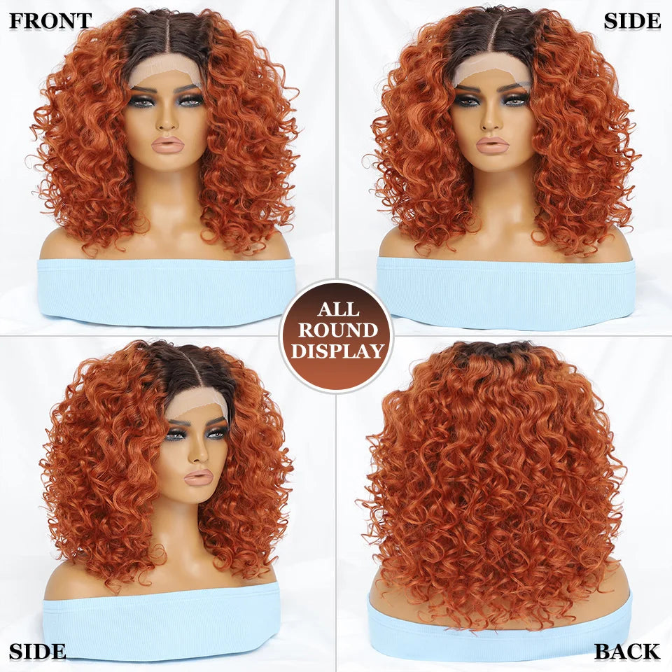 16" Kinky Curly Synthetic Lace Front Wig Black Blonde Wigs For Women Female Ginger Purple Heat Resistant Natural Hair
