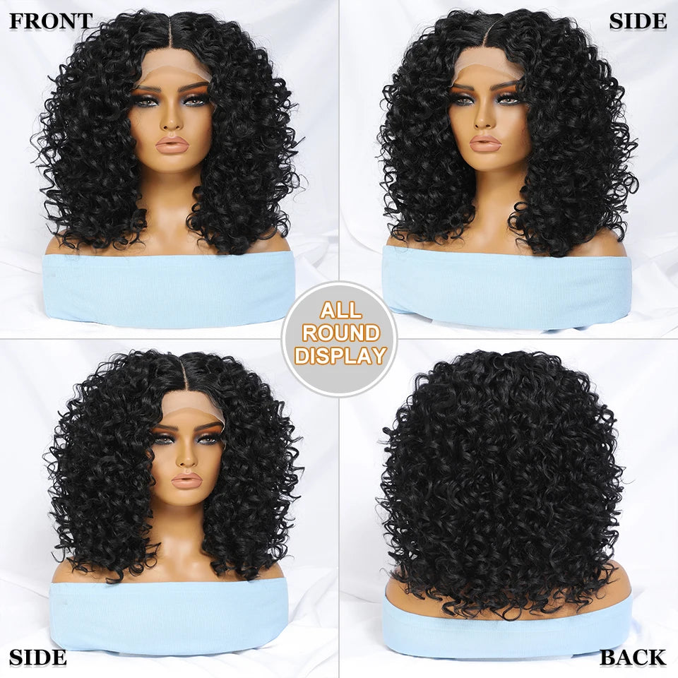 16" Kinky Curly Synthetic Lace Front Wig Black Blonde Wigs For Women Female Ginger Purple Heat Resistant Natural Hair