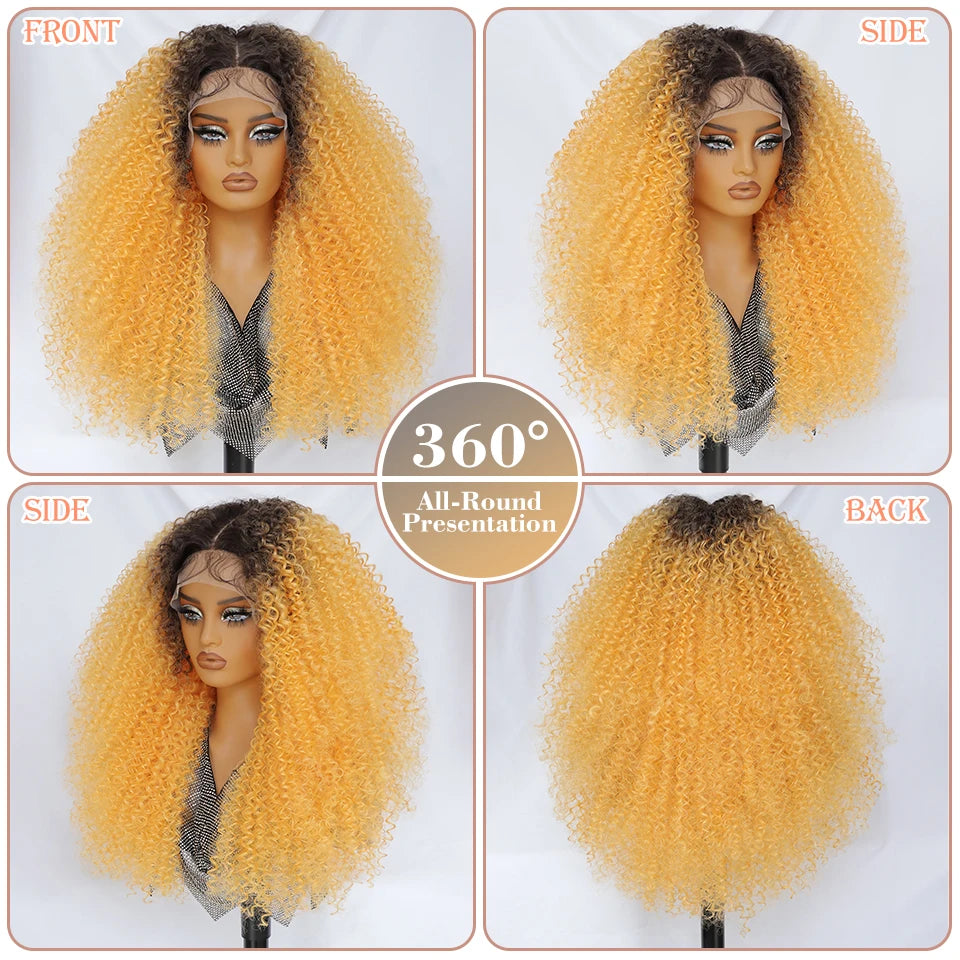 24 Inch Jerry Curl Synthetic Lace Wigs Ombre Burgundy Kinky Curly Wigs For Afro Female Black Latisha Lace Front Wigs For Woman
