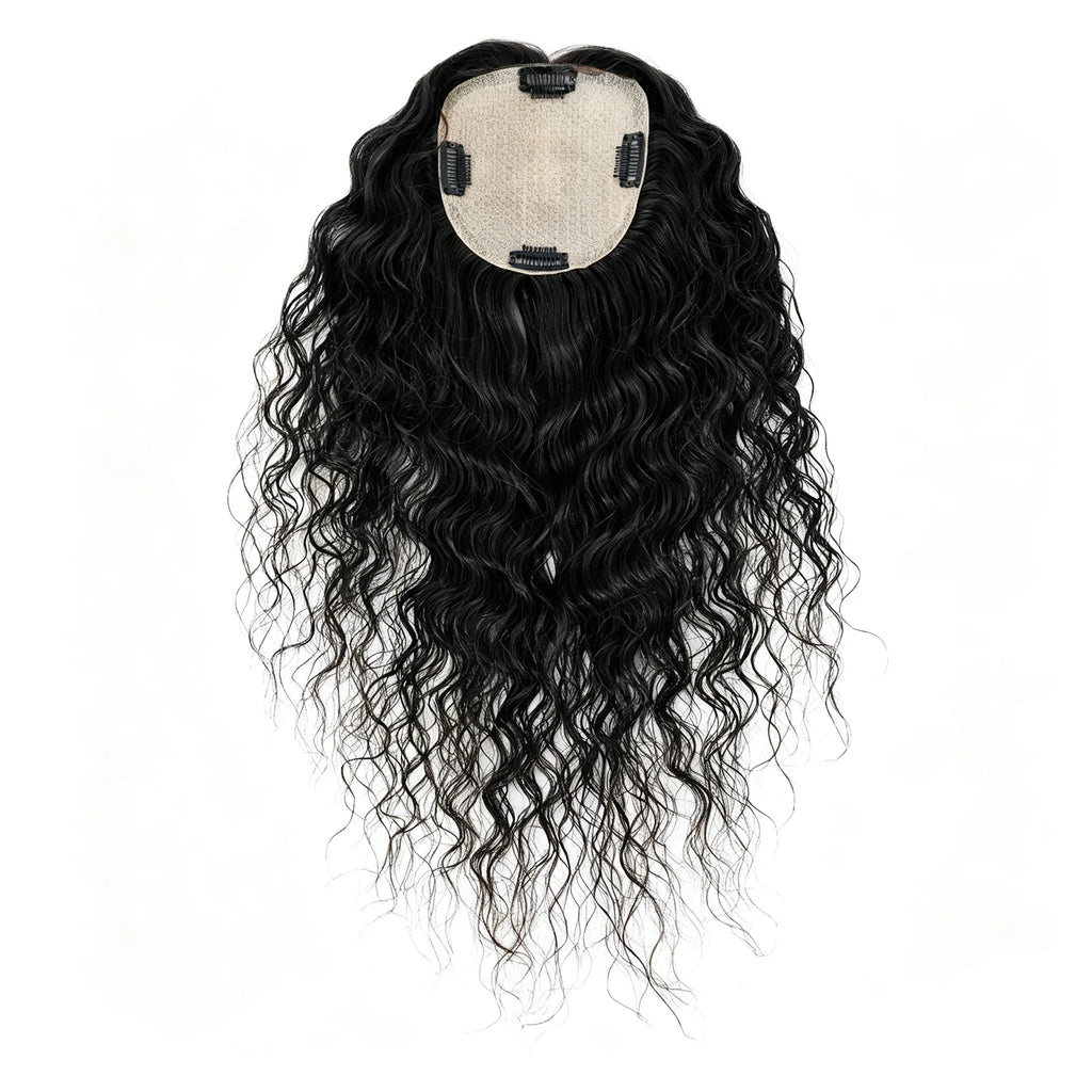 Curly Brown 12x13cm European Virgin Human Hair Topper Natural Realistic Scalp Silk Base Hair Extension With Clip In for Women