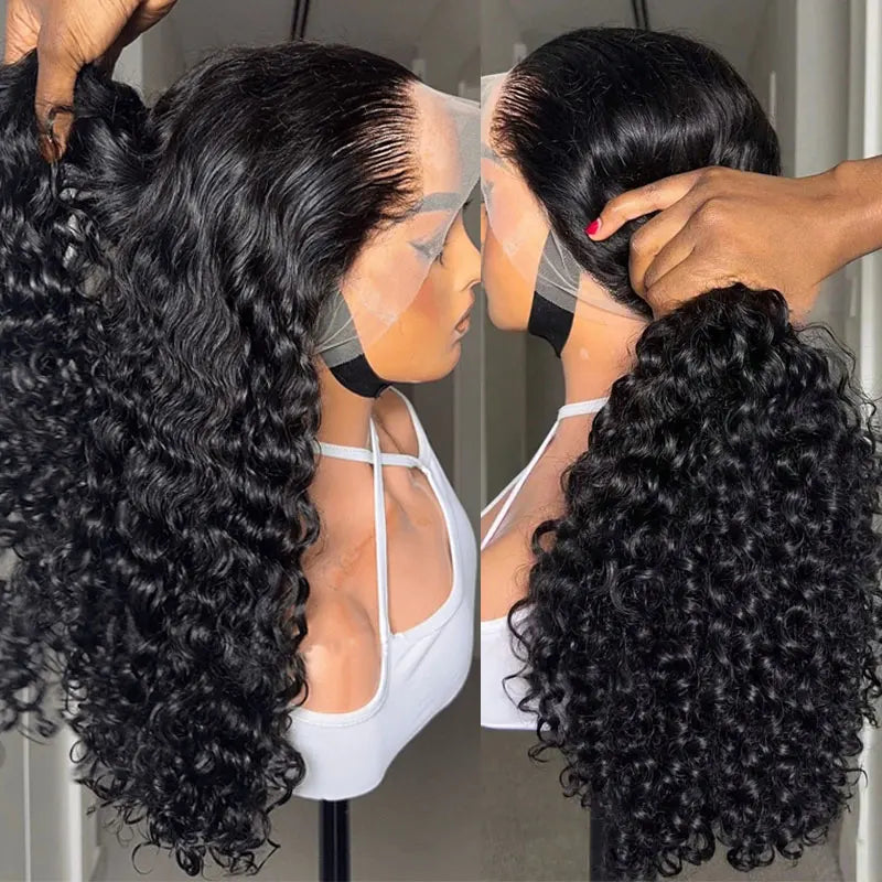 Deep Wave Transparent 13x4 Lace Frontal Wig Malaysian Curly Glueless Lace Front Human Hair Wigs For Women Virgin Wigs Human Hair