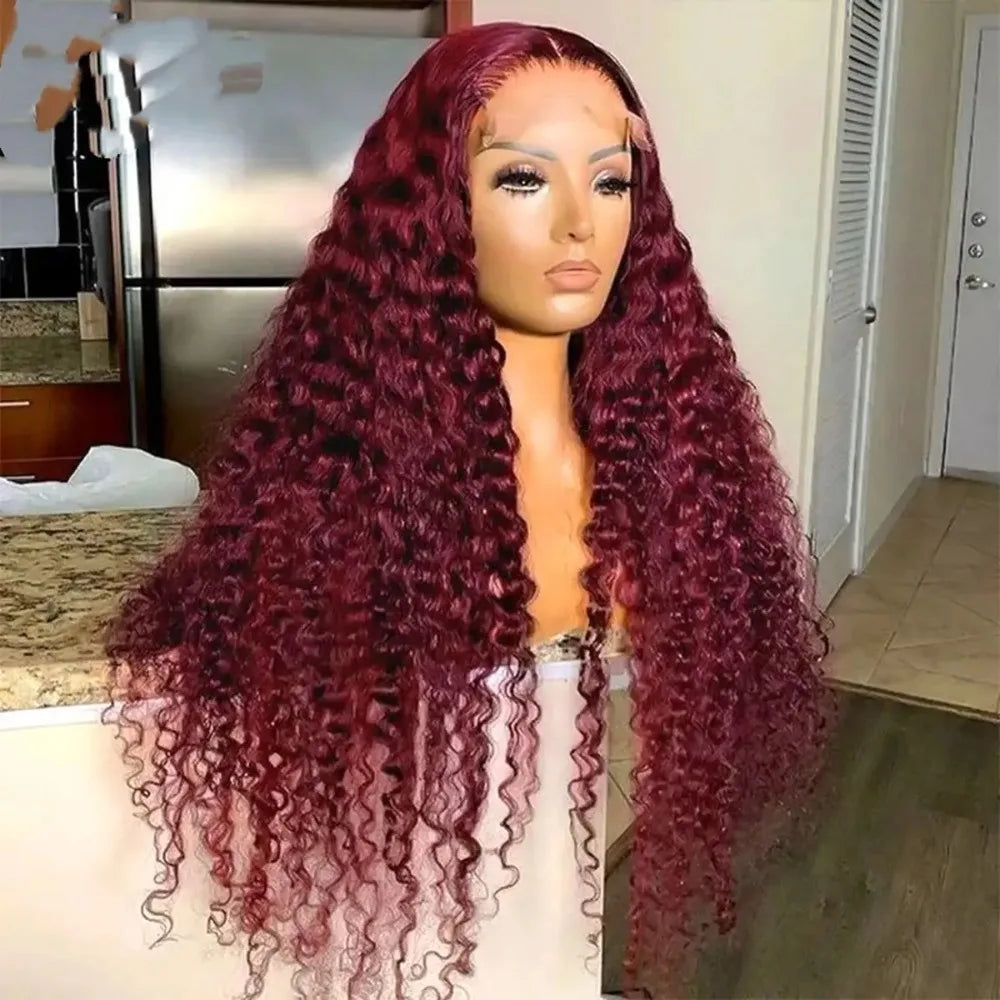 30 Inch Hot Red Wigs 13X4 Hd Lace Frontal Curly Wigs Red Color Deep Curly Wave Glueless Wigs For Women Cosplay Party Wigs
