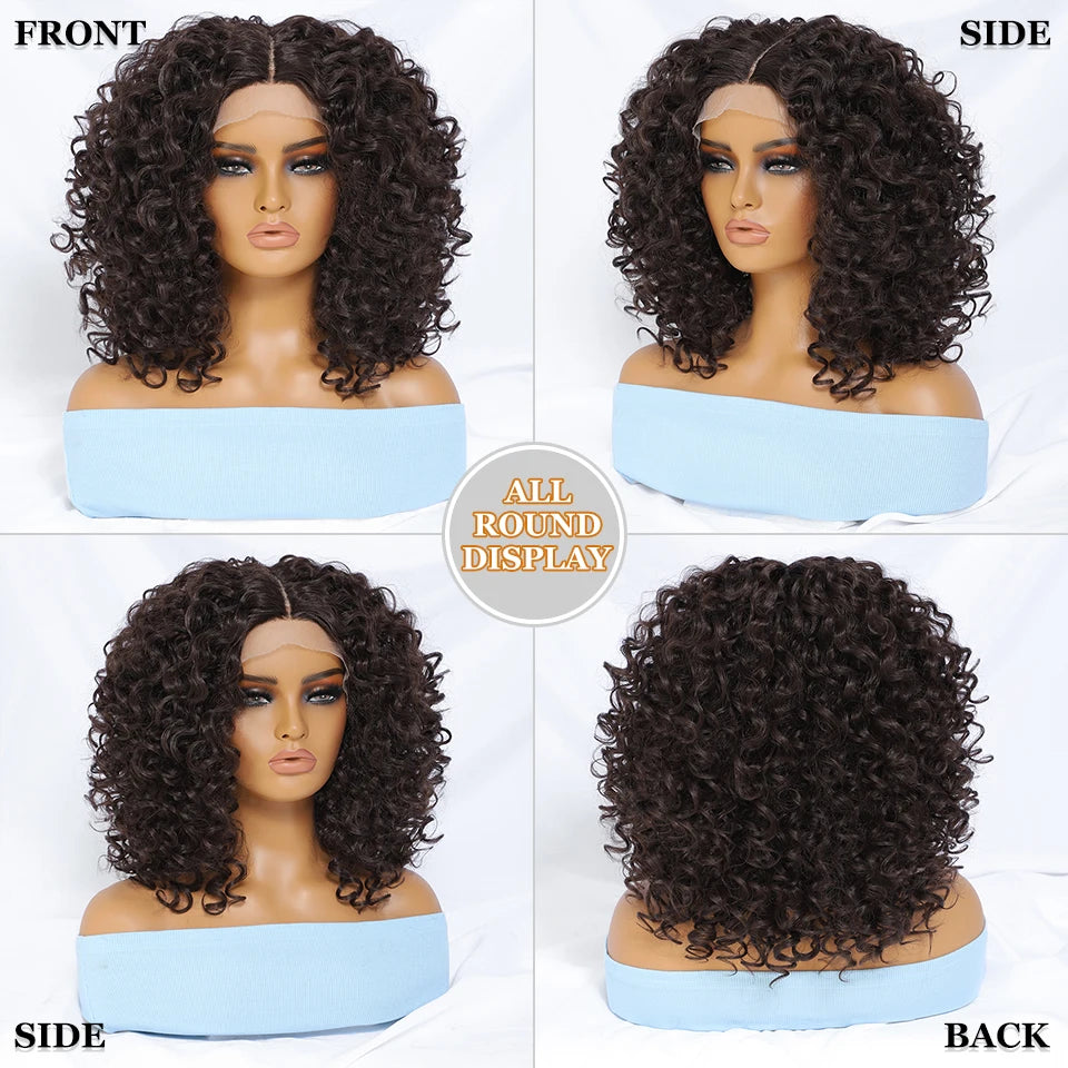 16" Kinky Curly Synthetic Lace Front Wig Black Blonde Wigs For Women Female Ginger Purple Heat Resistant Natural Hair