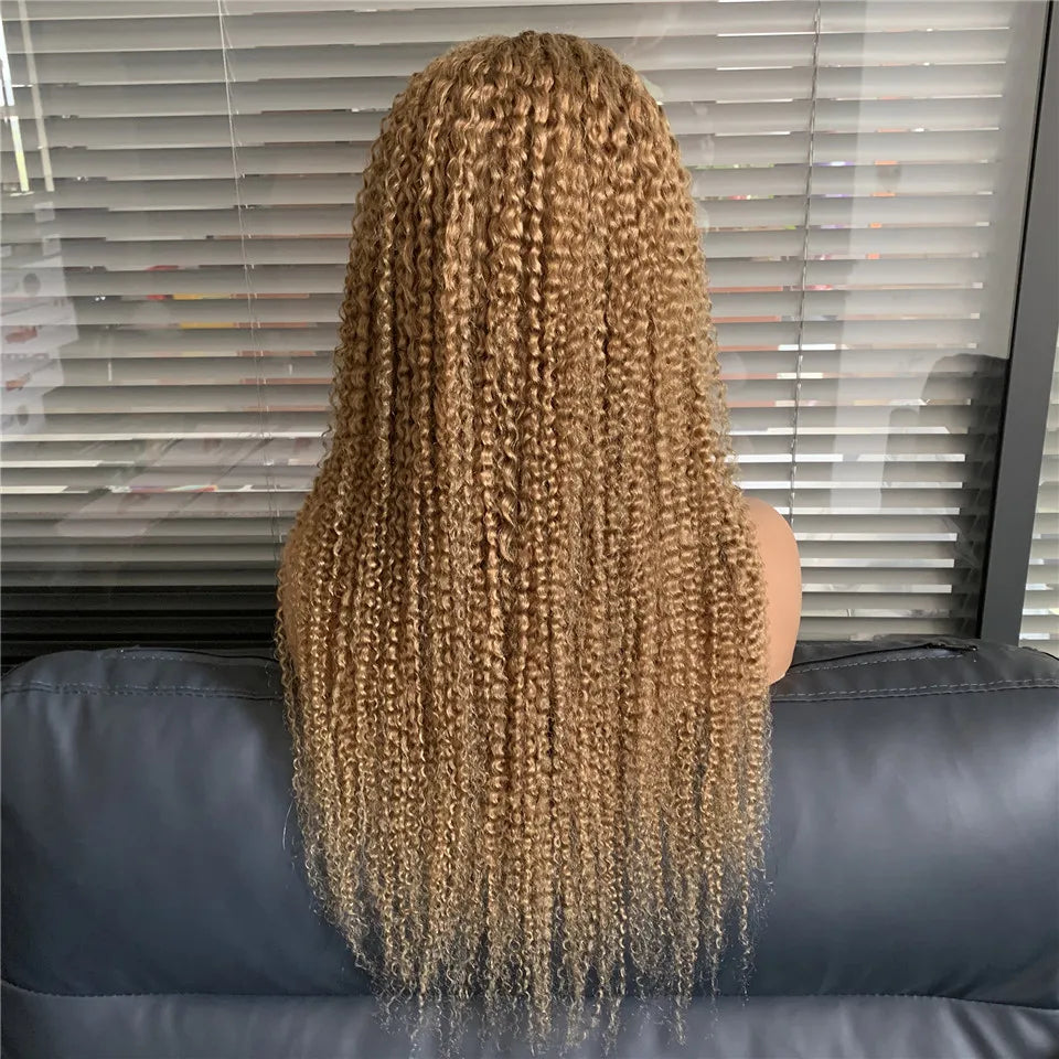 #30 Kinky Curly Wigs Brown 4x4 Lace Closure Wig T Lace Front Human Hair Wigs With Baby Hair Remy Preplucked HairUGo 180% Density