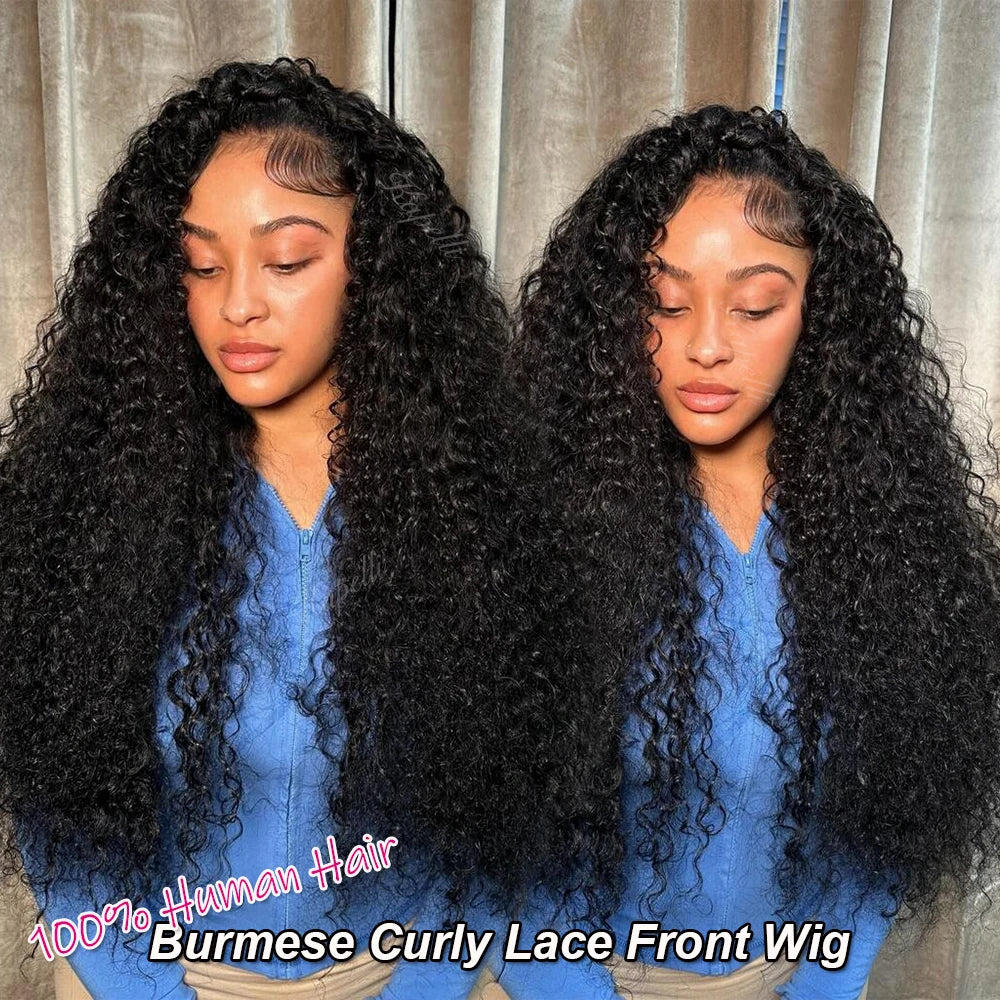 280% High Density 3C4A Burmese Curly Human Hair Wigs HD Transparent 13x4 13X6 Lace Front Wigs for Women Brazilian 100% Raw Hair