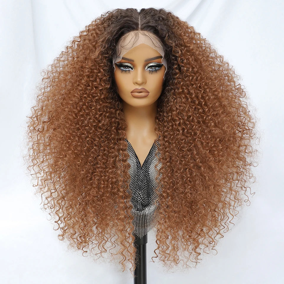 24 Inch Jerry Curl Synthetic Lace Wigs Ombre Burgundy Kinky Curly Wigs For Afro Female Black Latisha Lace Front Wigs For Woman