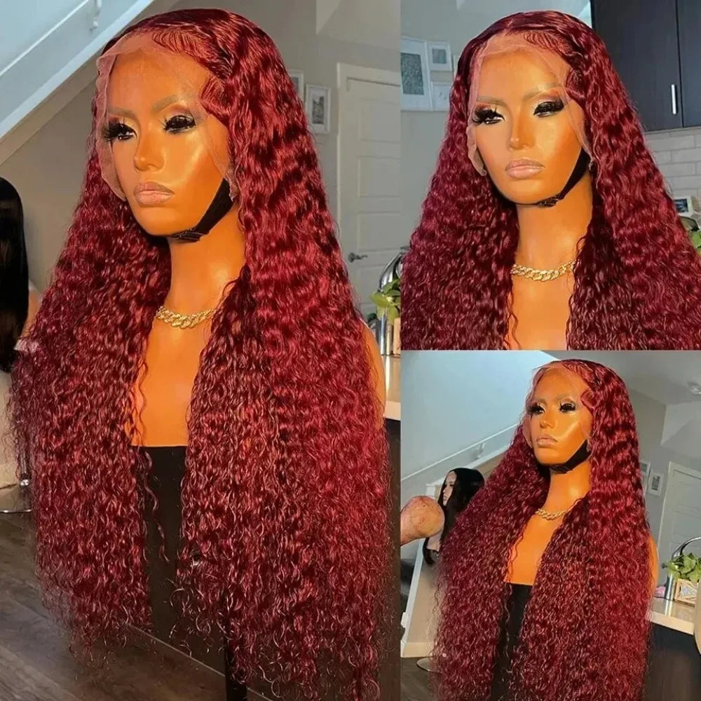 30 Inch Hot Red Wigs 13X4 Hd Lace Frontal Curly Wigs Red Color Deep Curly Wave Glueless Wigs For Women Cosplay Party Wigs