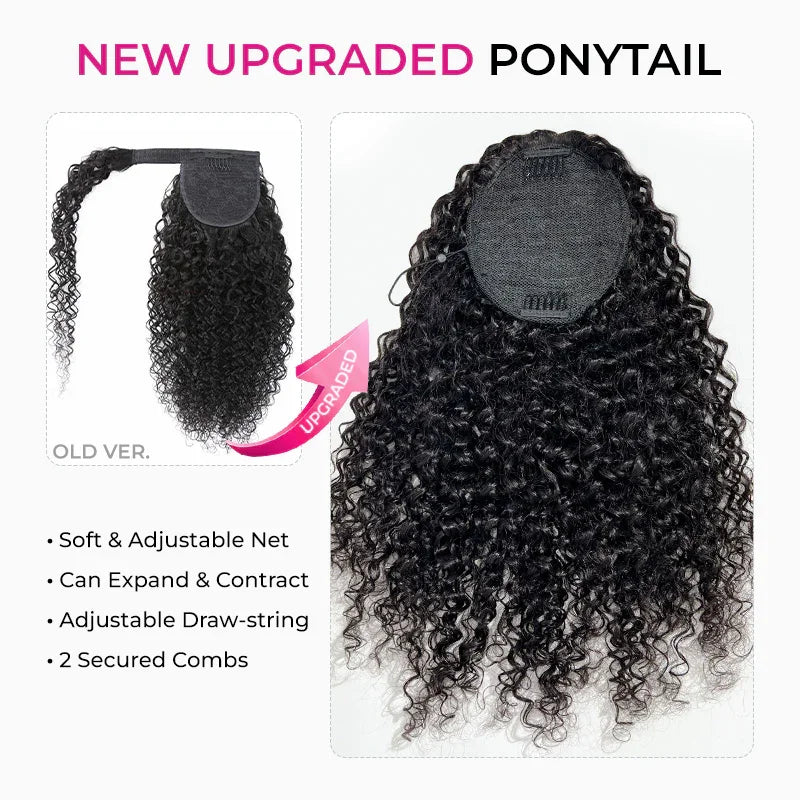 Deep Wave Ponytail Human Hair Drawstring Ponytails for Black Women 100% Remy Human Hair Extensions Deep Curly Ponytail