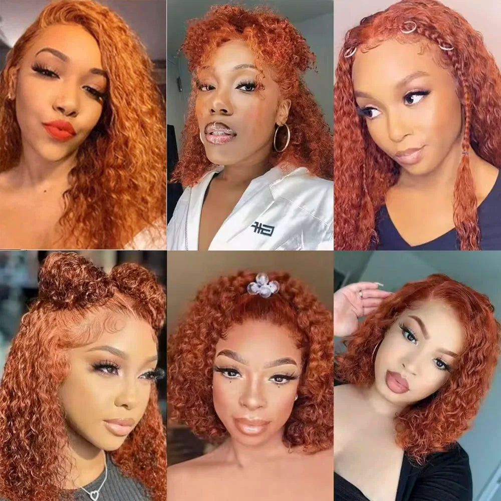 Ginger Orange Curly Bob Lace Front 180% Curly Bob Remy Pre Plucked With Baby Hair Brazilian Human Hair Wig Sale Human Wig