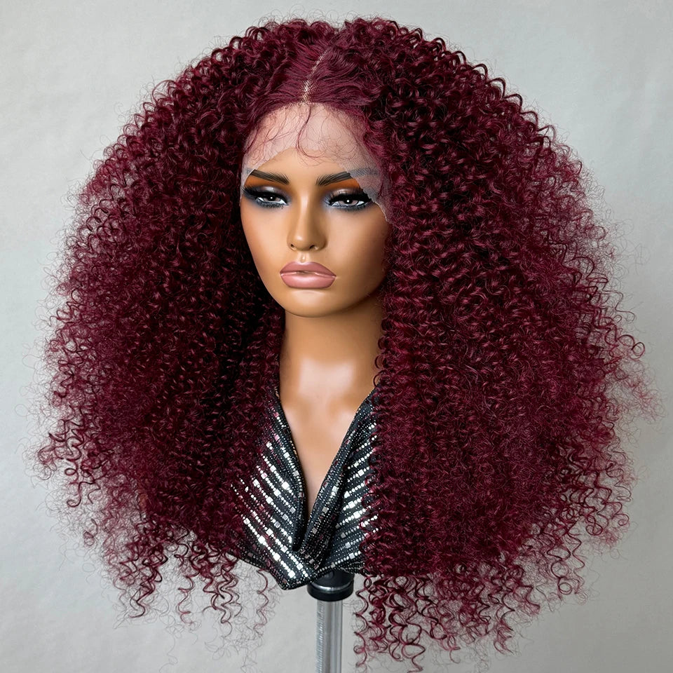 24 Inch Jerry Curl Synthetic Lace Wigs Ombre Burgundy Kinky Curly Wigs For Afro Female Black Latisha Lace Front Wigs For Woman