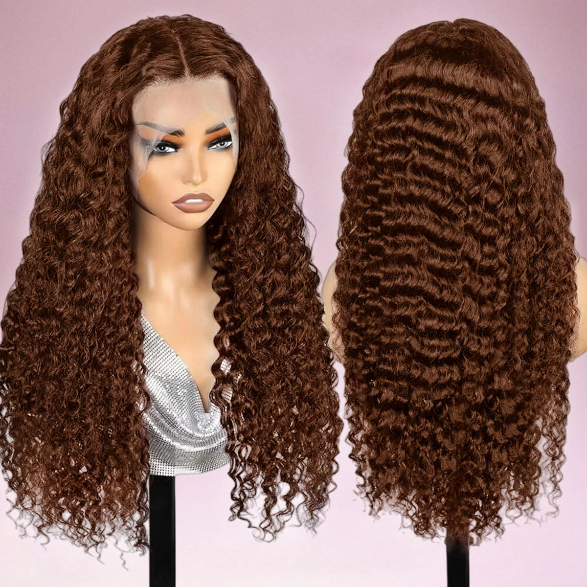 250 Density Chocolate Brown Deep Wave Human Hair Wig 30 38 Inch Transparent Lace Frontal Wigs 13x6 Lace Front Water Curly Wigs