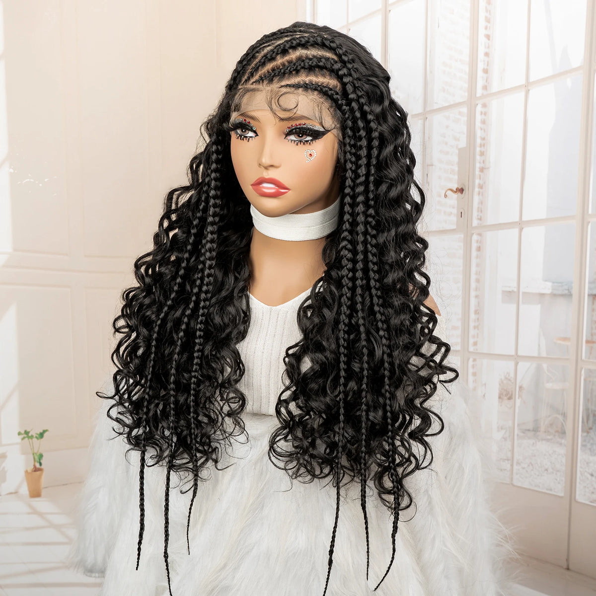 26 Inches Synthetic Cornrow Braided Wig 13x6 Lace Frontal Curly Braiding Wig African Braids Hair Wigs for Black Women