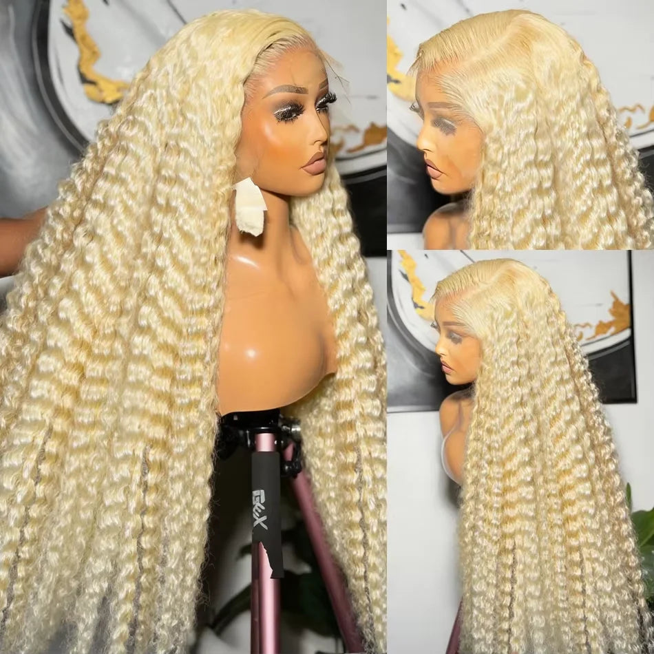 200% Density 613 Honey Blonde Deep Wave 13x6 HD Lace Frontal Wig Human Hair Brazilian Colored Curly Lace Front Wigs For Women