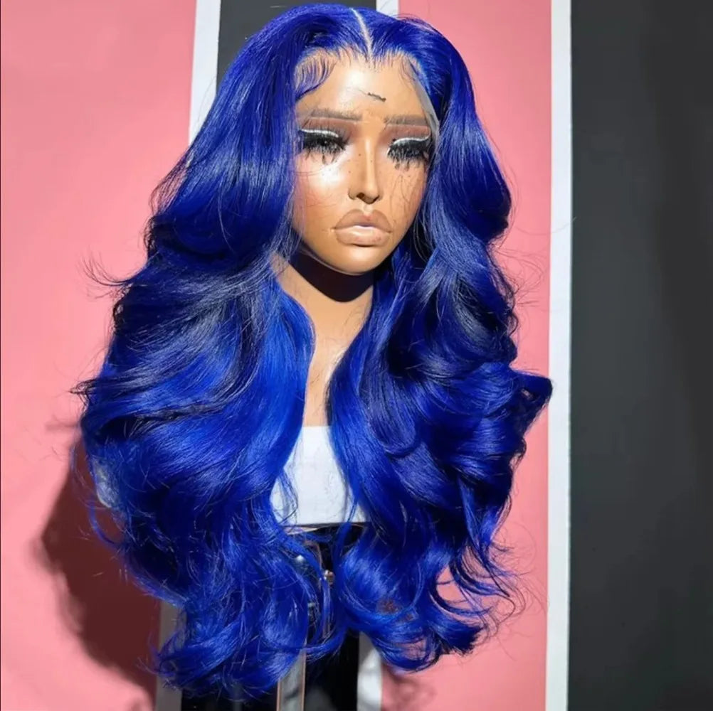 Royal Blue Wigs Long Natural Curly Wavy Wig for Women Synthetic Free Part Loose Deep Wave 13X4 Colored Wigs for Cosplay Party