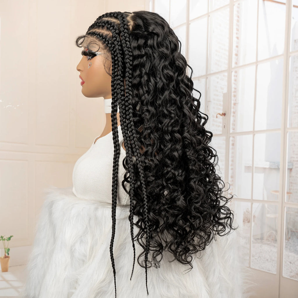 26 Inches Synthetic Cornrow Braided Wig 13x6 Lace Frontal Curly Braiding Wig African Braids Hair Wigs for Black Women