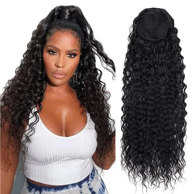 Deep Wave Ponytail Human Hair Drawstring Ponytails for Black Women 100% Remy Human Hair Extensions Deep Curly Ponytail