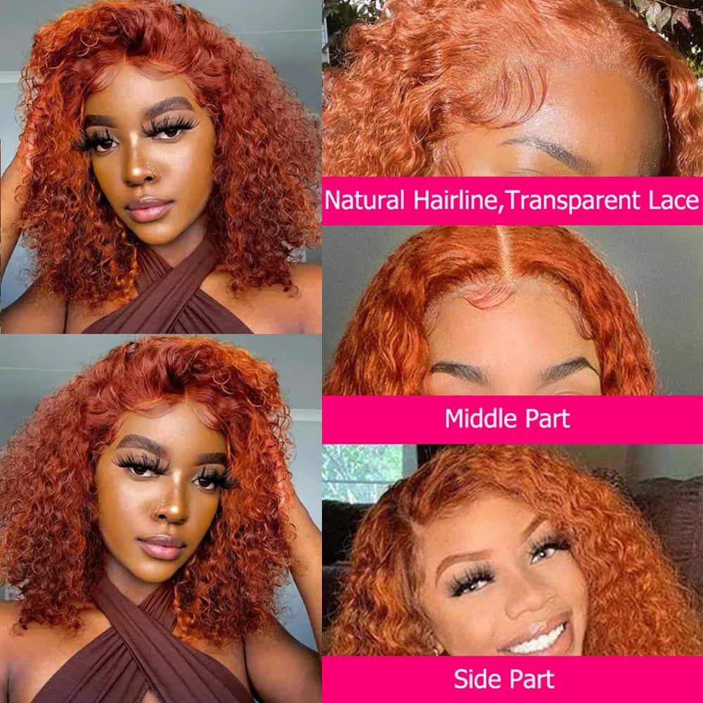 Ginger Orange Curly Bob Lace Front 180% Curly Bob Remy Pre Plucked With Baby Hair Brazilian Human Hair Wig Sale Human Wig
