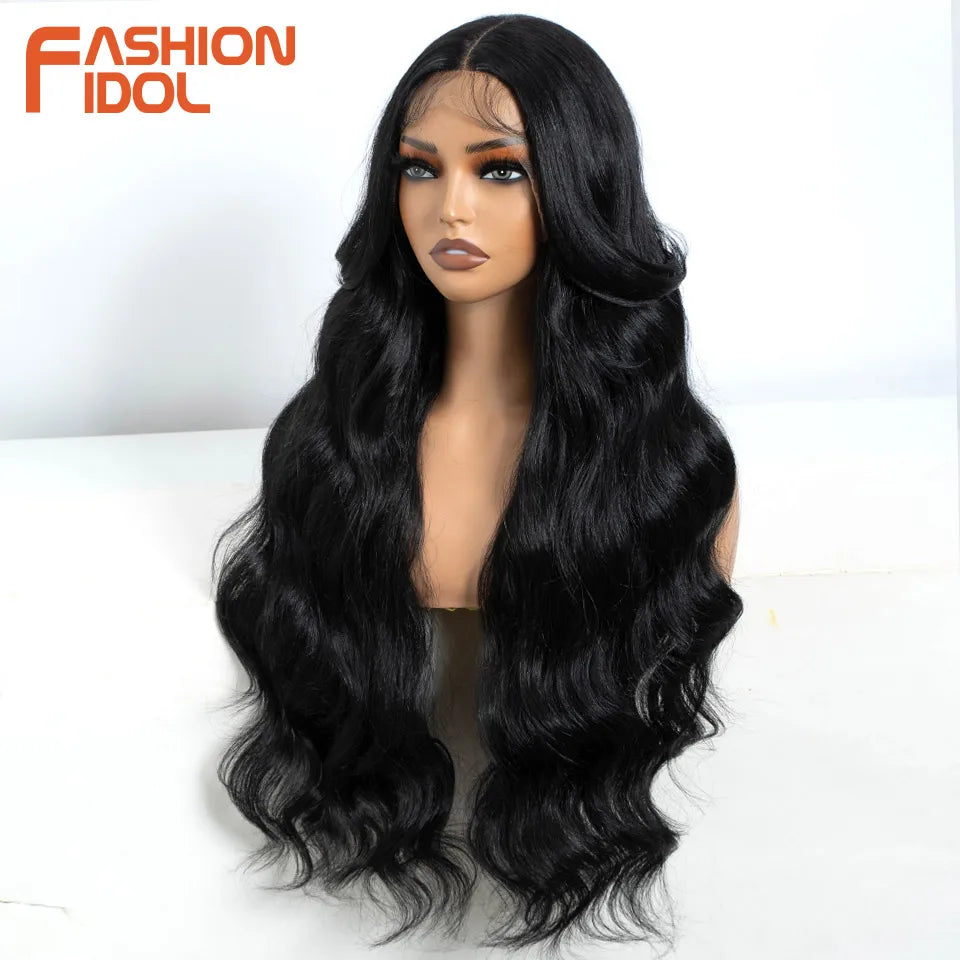 FASHION IDOL Loose Water Wave Lace Front Wigs Synthetic Glueless With Baby Hair Cosplay Wigs For Women Brown Deep Wave Lace Wigs