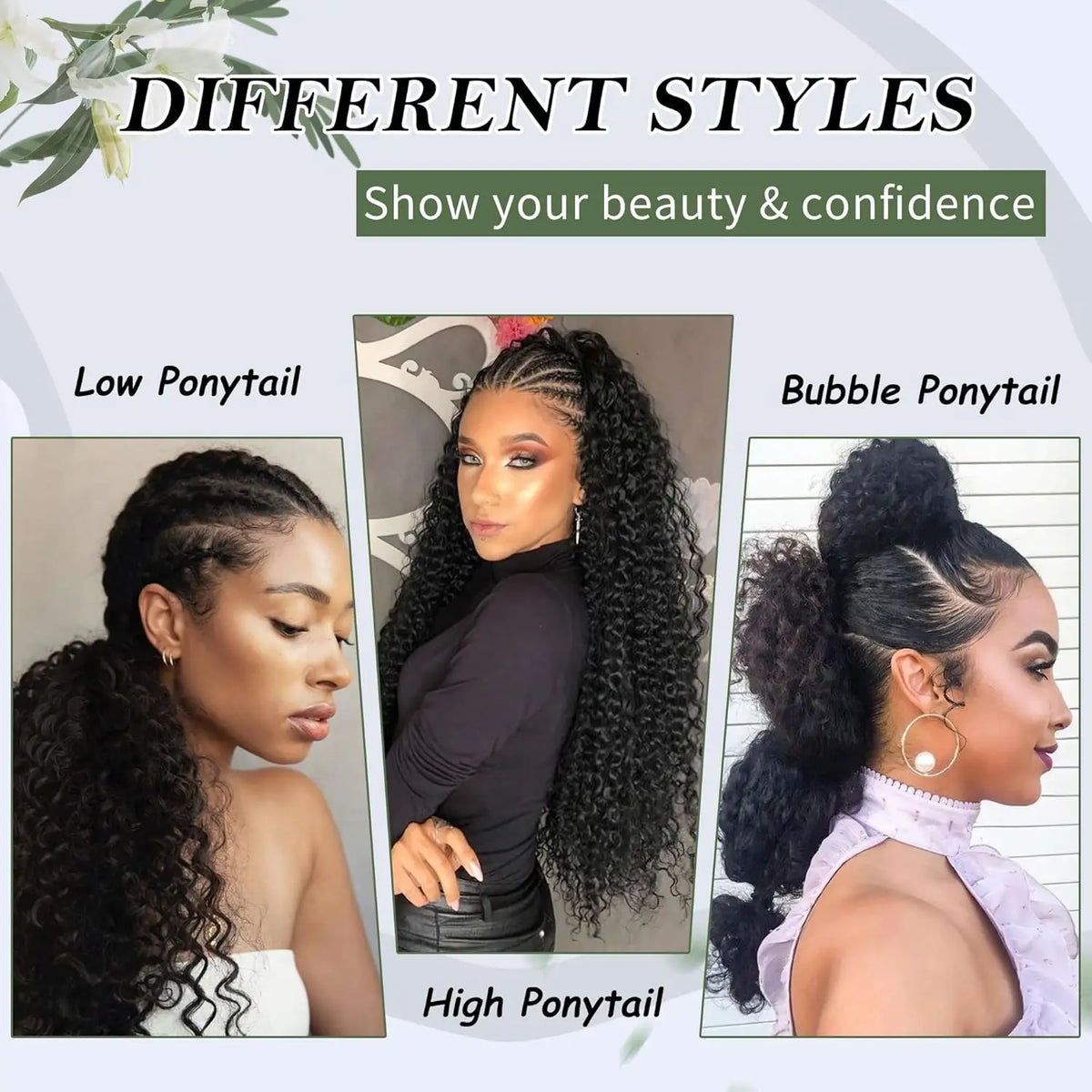 Deep Wave Ponytail Human Hair Drawstring Ponytails for Black Women 100% Remy Human Hair Extensions Deep Curly Ponytail