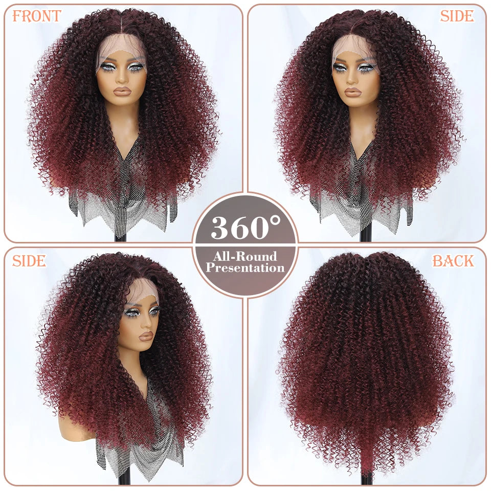24 Inch Jerry Curl Synthetic Lace Wigs Ombre Burgundy Kinky Curly Wigs For Afro Female Black Latisha Lace Front Wigs For Woman