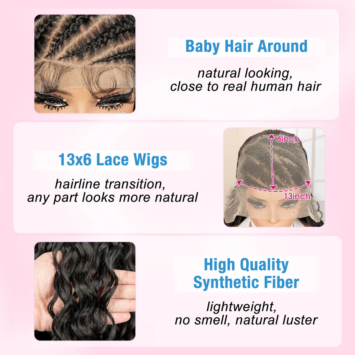 26 Inches Synthetic Cornrow Braided Wig 13x6 Lace Frontal Curly Braiding Wig African Braids Hair Wigs for Black Women