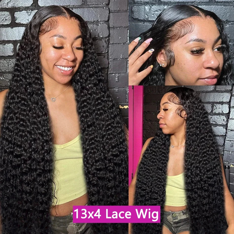 Deep Wave Human Hair Wigs 13X6 Hd Lace Frontal Wig Water Wave Lace Front Wigs Curly Brazilian Wigs 250 Density 40 Inch For Wome