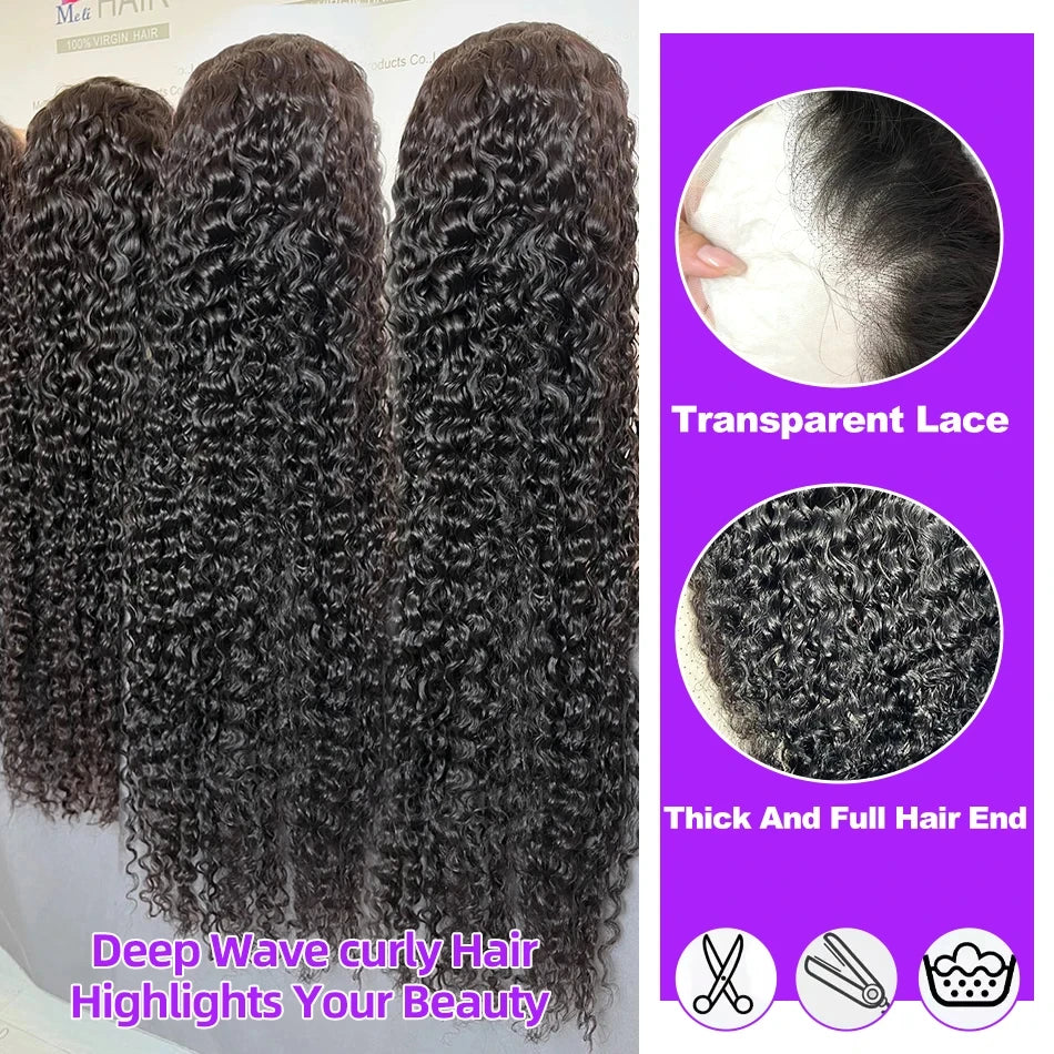 Deep Wave Human Hair Wigs 13X6 Hd Lace Frontal Wig Water Wave Lace Front Wigs Curly Brazilian Wigs 250 Density 40 Inch For Wome