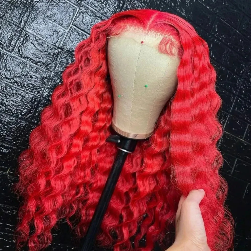 30 Inch Hot Red Wigs 13X4 Hd Lace Frontal Curly Wigs Red Color Deep Curly Wave Glueless Wigs For Women Cosplay Party Wigs