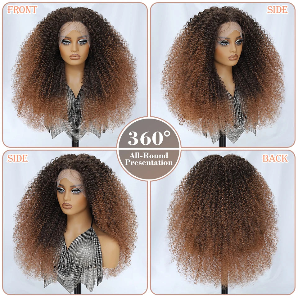 24 Inch Jerry Curl Synthetic Lace Wigs Ombre Burgundy Kinky Curly Wigs For Afro Female Black Latisha Lace Front Wigs For Woman