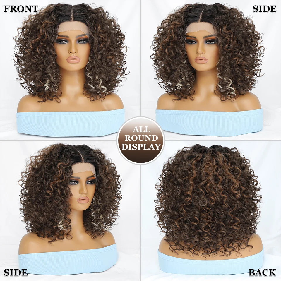 16" Kinky Curly Synthetic Lace Front Wig Black Blonde Wigs For Women Female Ginger Purple Heat Resistant Natural Hair