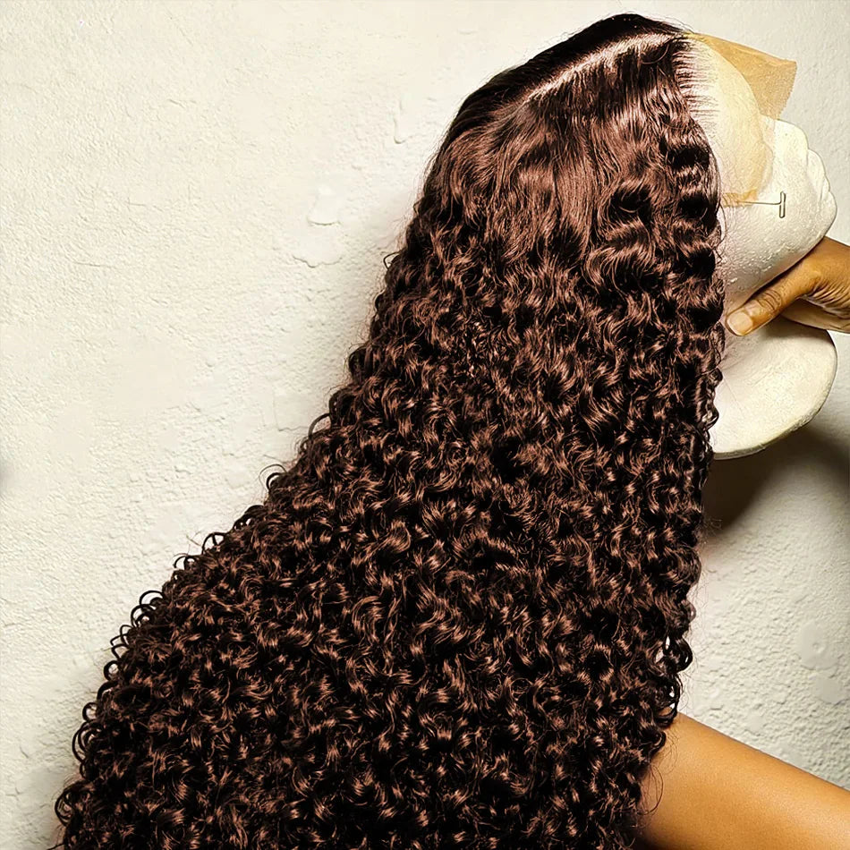 250 Density Chocolate Brown Deep Wave Human Hair Wig 30 38 Inch Transparent Lace Frontal Wigs 13x6 Lace Front Water Curly Wigs