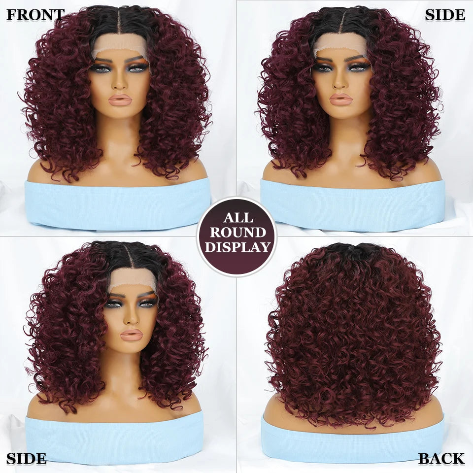 16" Kinky Curly Synthetic Lace Front Wig Black Blonde Wigs For Women Female Ginger Purple Heat Resistant Natural Hair