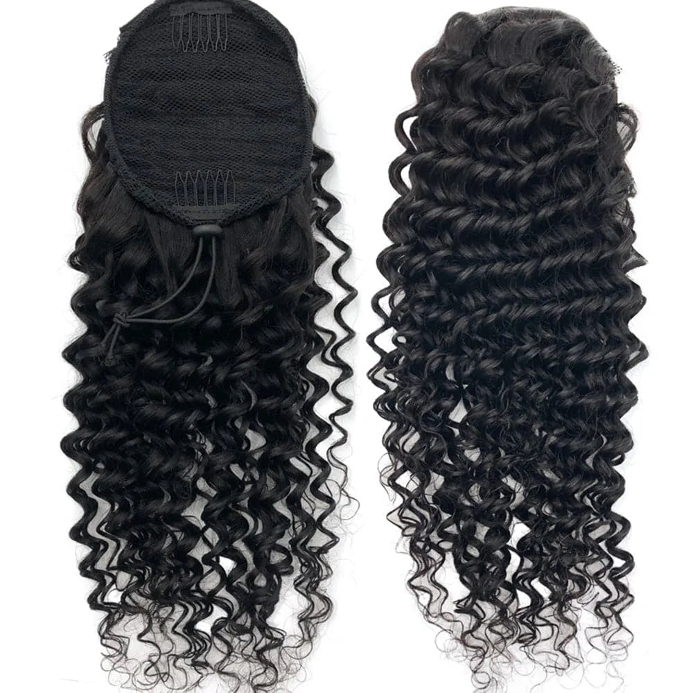 Deep Wave Ponytail Human Hair Drawstring Ponytails for Black Women 100% Remy Human Hair Extensions Deep Curly Ponytail