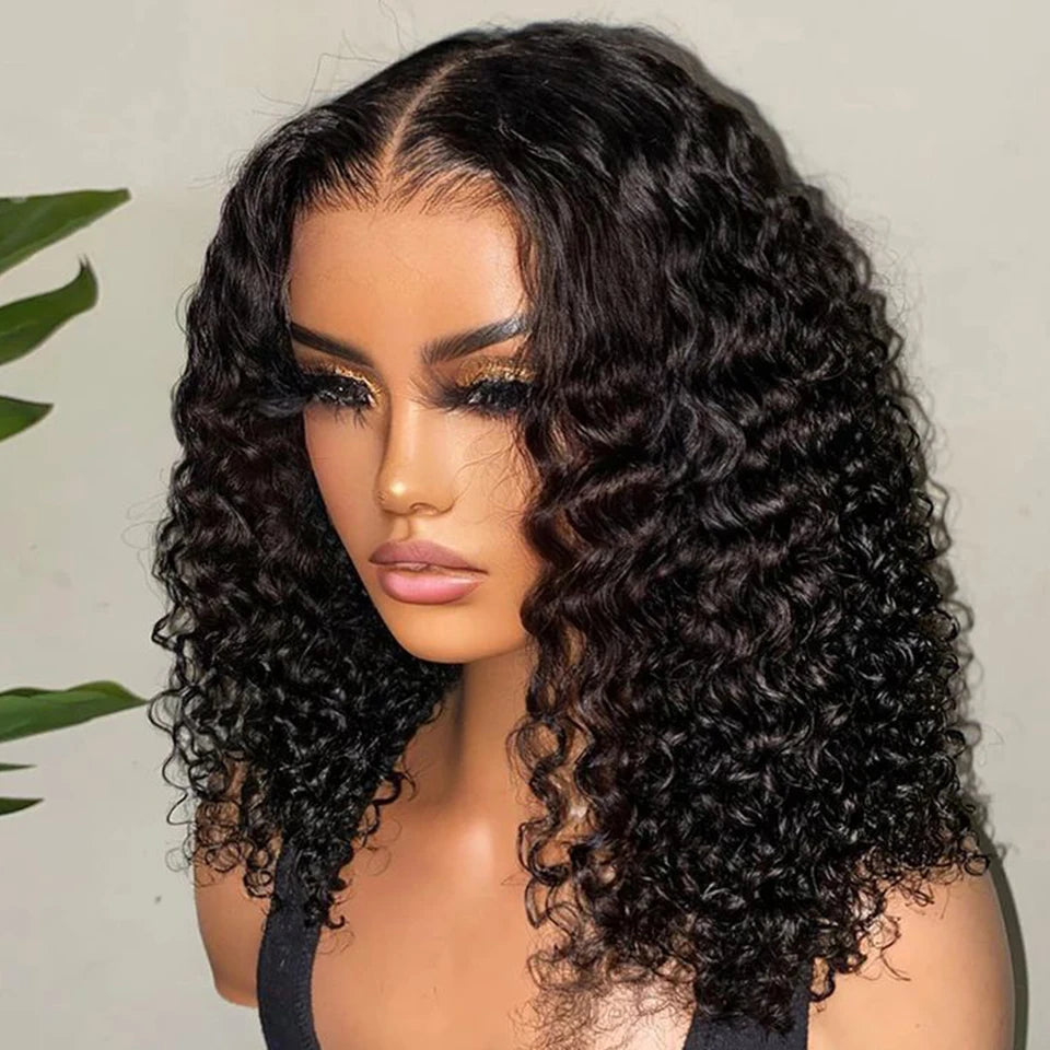 Sleek 13*6*1 T Part Deep Wave Bob Wigs Pre Plucked Transparent Lace Front Wig Peruvian Deep Curly Bob Wig Lace Front Human Hair
